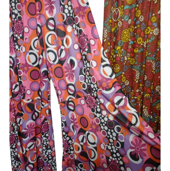 2 Pair Bell Bottom Hippie Pants Women's Floral And Peach Sign Flare Pants - Picture 7 of 11